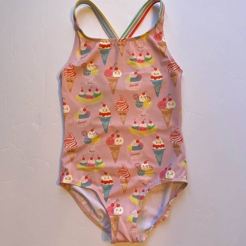 NWT Mini Boden RARE Pink Ice Cream Swimsuit 7/8Y